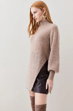 Karen Millen Premium Mohair Wool Blend Funnel Neck Knit Jumper 9 Karen Millen Premium Mohair Wool Blend Funnel Neck Knit Jumper -Karen Millen shop oatmeal premium mohair wool blend funnel neck knit jumper 1