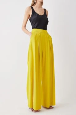 Karen Millen Petite Pleat Detail Wide Leg Trouser -Karen Millen shop ochre petite pleat detail wide leg trouser 2