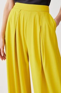 Karen Millen Petite Pleat Detail Wide Leg Trouser -Karen Millen shop ochre petite pleat detail wide leg trouser 3
