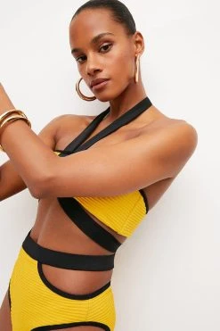 Karen Millen Ripple Colour Block Double Strap Bikini Top -Karen Millen shop ochre ripple colour block double strap bikini top 1 1