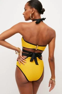 Karen Millen Ripple Colour Block Double Strap Bikini Top -Karen Millen shop ochre ripple colour block double strap bikini top 1 3