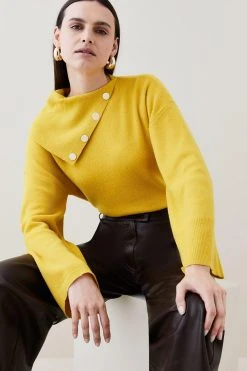 Karen Millen Wool Blend Envelope Neck Slouchy Knit Jumper -Karen Millen shop ochre wool blend envelope neck slouchy knit jumper 2