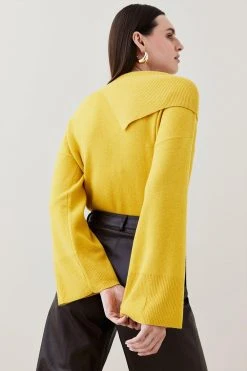 Karen Millen Wool Blend Envelope Neck Slouchy Knit Jumper -Karen Millen shop ochre wool blend envelope neck slouchy knit jumper 3