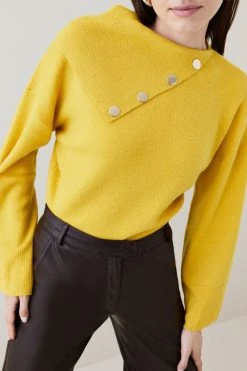 Karen Millen Wool Blend Envelope Neck Slouchy Knit Jumper -Karen Millen shop ochre wool blend envelope neck slouchy knit jumper 4