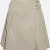 Karen Millen Leather Pleated Buckle Kilt Skirt -Karen Millen shop off white leather pleated buckle kilt skirt