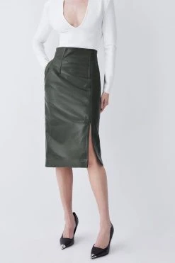 Karen Millen Leather High Waisted Pencil Midi Skirt