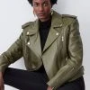 Karen Millen Leather Strong Shoulder Biker Jacket 2 Karen Millen Leather Strong Shoulder Biker Jacket -Karen Millen shop olive leather strong shoulder biker jacket