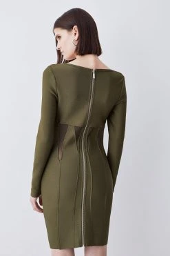 Karen Millen Mesh Cut Out Bandage Knit Mini Dress -Karen Millen shop olive mesh cut out bandage knit mini dress 2
