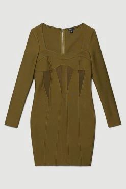 Karen Millen Mesh Cut Out Bandage Knit Mini Dress -Karen Millen shop olive mesh cut out bandage knit mini dress 3