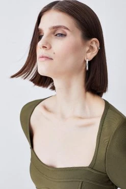 Karen Millen Mesh Cut Out Bandage Knit Mini Dress -Karen Millen shop olive mesh cut out bandage knit mini dress 4