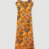 Karen Millen Batik Floral Woven Scoop Neck Maxi Dress -Karen Millen shop orange batik floral woven scoop neck maxi dress