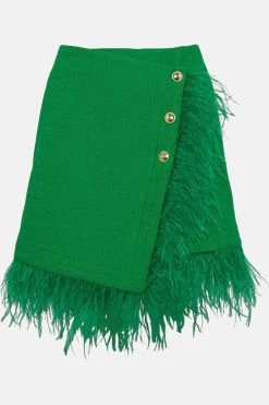 Karen Millen Boucle Feather Wrap Skirt -Karen Millen shop orange boucle feather wrap skirt 1 2