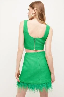 Karen Millen Boucle Feather Wrap Skirt -Karen Millen shop orange boucle feather wrap skirt 1 3