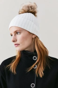 Karen Millen Cashmere Blend Ribbed Pom Hat