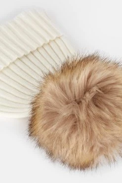 Karen Millen Cashmere Blend Ribbed Pom Hat -Karen Millen shop orange cashmere blend ribbed pom hat 1 2