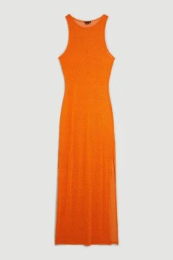 Karen Millen Hotfix Mesh Jersey Maxi Dress -Karen Millen shop orange hotfix mesh jersey maxi dress 4