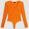 Karen Millen Hotfix Strong Shoulder Jersey Bodysuit -Karen Millen shop orange hotfix strong shoulder jersey bodysuit