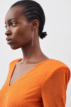 Karen Millen Hotfix Strong Shoulder Jersey Bodysuit -Karen Millen shop orange hotfix strong shoulder jersey bodysuit 3