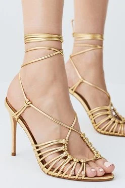 Karen Millen Leather Strappy Wrap Around Heel -Karen Millen shop orange leather strappy wrap around heel 1 2