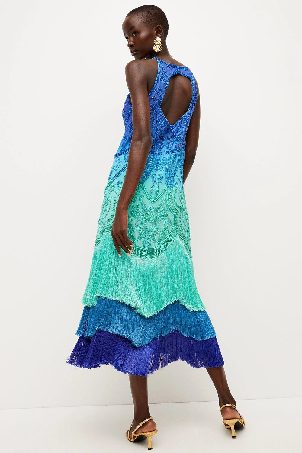 Karen Millen Ombre Fringe Strappy Beaded Maxi Dress 3 Karen Millen Ombre Fringe Strappy Beaded Maxi Dress
