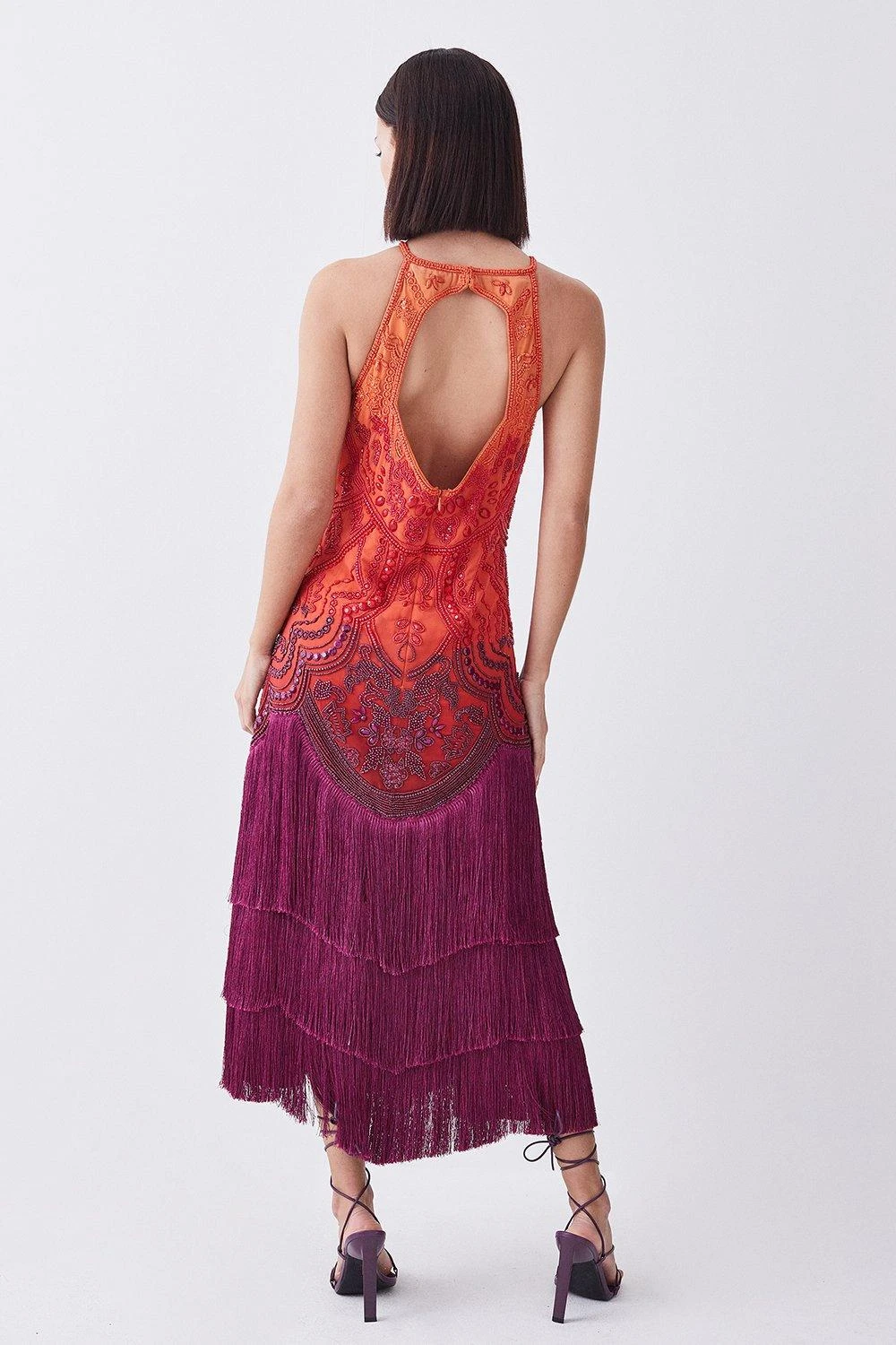 Karen Millen Petite Ombre Fringe Strappy Beaded Maxi Dress 4 Karen Millen Petite Ombre Fringe Strappy Beaded Maxi Dress - Image 2