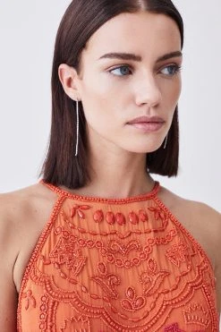 Karen Millen Petite Ombre Fringe Strappy Beaded Maxi Dress 13 Karen Millen Petite Ombre Fringe Strappy Beaded Maxi Dress -Karen Millen shop orange petite ombre fringe strappy beaded maxi dress 5