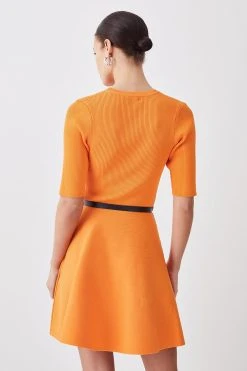 Karen Millen Petite Rib Knitted Skater Mini Dress -Karen Millen shop orange petite rib knitted skater mini dress 3