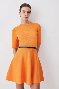 Karen Millen Petite Rib Knitted Skater Mini Dress -Karen Millen shop orange petite rib knitted skater mini dress 4