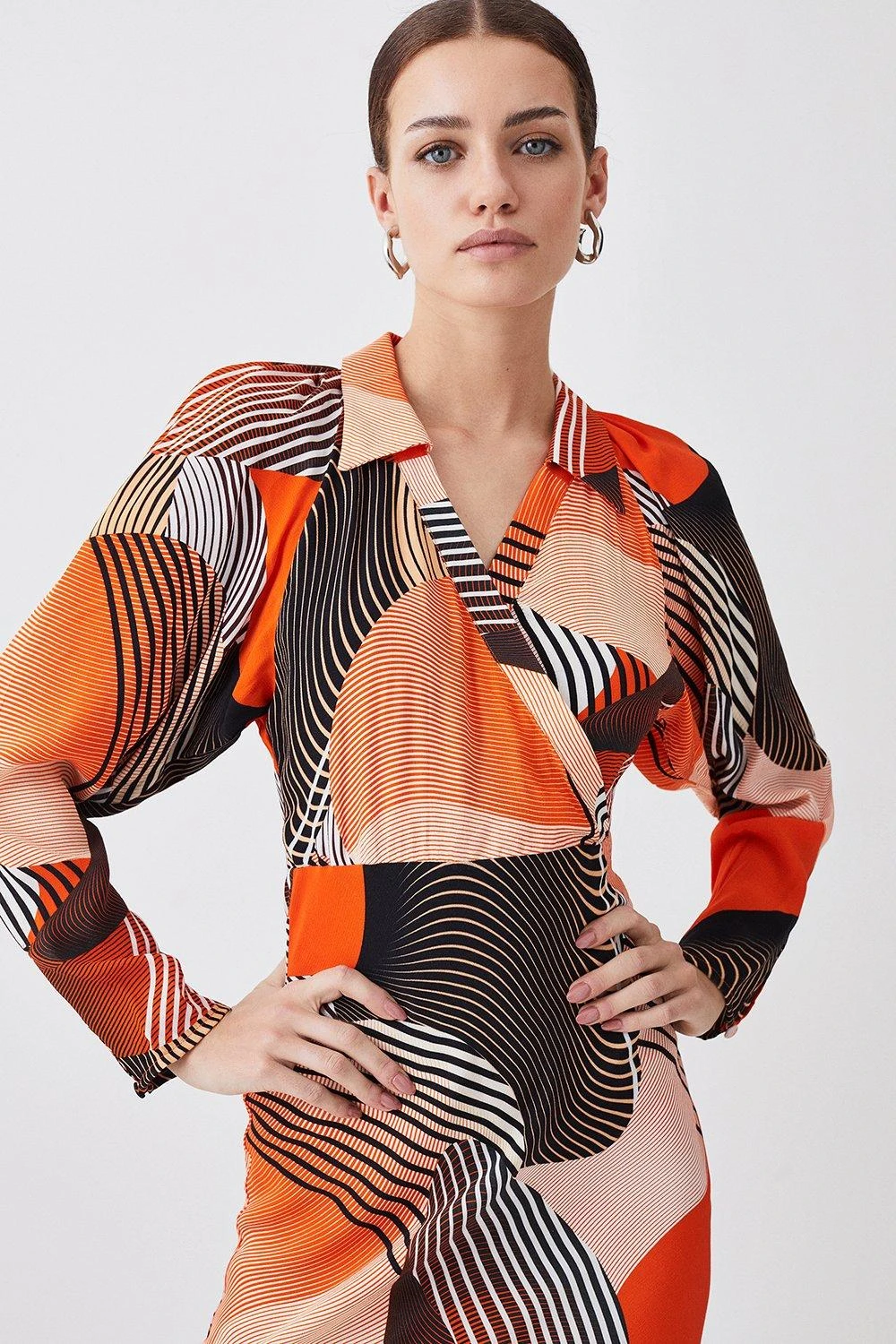 Karen Millen Petite Spliced Geo Collared Batwing Midi Dress 6 Karen Millen Petite Spliced Geo Collared Batwing Midi Dress - Image 4