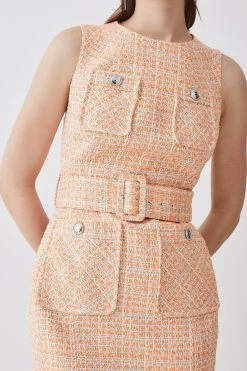 Karen Millen Petite Tweed Belted Pencil Midi Dress