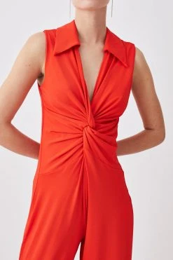 Karen Millen Petite Twist Knot Straight Leg Jersey Jumpsuit