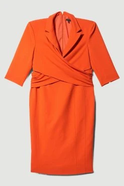 Karen Millen Plus Size Compact Crepe Wrap Waist Pencil Midi Dress -Karen Millen shop orange plus size compact crepe wrap waist pencil midi dress 2