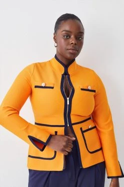 Karen Millen Plus Size Contrast Piping Bandage Jacket -Karen Millen shop orange plus size contrast piping bandage jacket 4