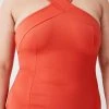Karen Millen Plus Size Rivet Detail Cross Neck Ponte Jersey Dress -Karen Millen shop orange plus size rivet detail cross neck ponte jersey dress