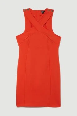 Karen Millen Plus Size Rivet Detail Cross Neck Ponte Jersey Dress -Karen Millen shop orange plus size rivet detail cross neck ponte jersey dress 4
