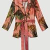 Karen Millen Satin Palm Print Belted Woven Jacket 1 Karen Millen Satin Palm Print Belted Woven Jacket -Karen Millen shop orange satin palm print belted woven jacket