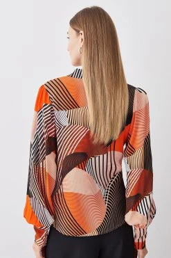 Karen Millen Spliced Geo Woven Shirt -Karen Millen shop orange spliced geo woven shirt 2