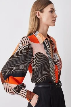 Karen Millen Spliced Geo Woven Shirt -Karen Millen shop orange spliced geo woven shirt 3