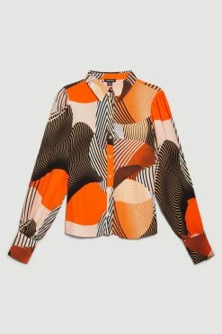 Karen Millen Spliced Geo Woven Shirt -Karen Millen shop orange spliced geo woven shirt 4