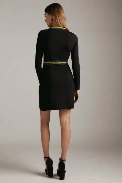 Karen Millen Sporty Full Needle Long Sleeve Knit Mini Dress -Karen Millen shop orange sporty full needle long sleeve knit mini dress 3