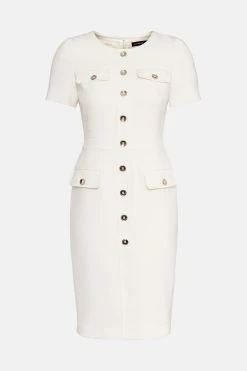 Karen Millen Tailored Short Sleeve Utility Pencil Midi Dress -Karen Millen shop orange tailored short sleeve utility pencil midi dress 1