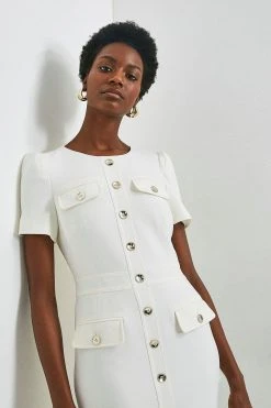 Karen Millen Tailored Short Sleeve Utility Pencil Midi Dress -Karen Millen shop orange tailored short sleeve utility pencil midi dress 4