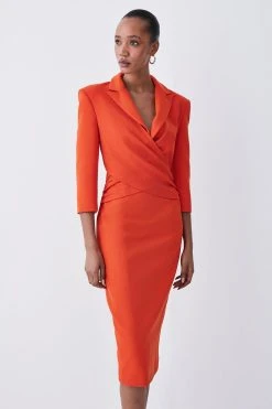 Karen Millen Tall Compact Crepe Wrap Waist Pencil Midi Dress 10 Karen Millen Tall Compact Crepe Wrap Waist Pencil Midi Dress -Karen Millen shop orange tall compact crepe wrap waist pencil midi dress 2