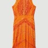 Karen Millen Tall Embellished Halter Fringed Mini Dress -Karen Millen shop orange tall embellished halter fringed mini dress