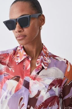 Karen Millen Tropical Ikat Printed Woven Beach Shirt Cover Up -Karen Millen shop orange tropical ikat printed woven beach shirt cover up 3