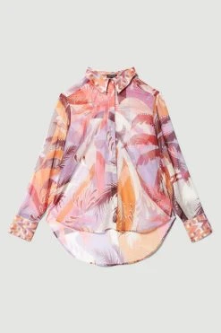 Karen Millen Tropical Ikat Printed Woven Beach Shirt Cover Up -Karen Millen shop orange tropical ikat printed woven beach shirt cover up 4