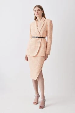 Karen Millen Tweed Oversized Belted Double Breasted Blazer -Karen Millen shop orange tweed oversized belted double breasted blazer 1