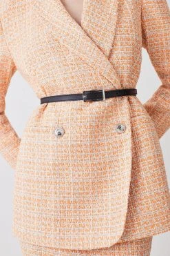 Karen Millen Tweed Oversized Belted Double Breasted Blazer -Karen Millen shop orange tweed oversized belted double breasted blazer 2