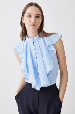 Karen Millen Georgette Ruffle High Neck Woven Blouse