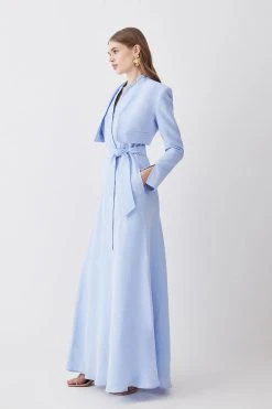 Karen Millen Petite Linen Edge To Edge Cropped Jacket -Karen Millen shop pale blue petite linen edge to edge cropped jacket 1 2